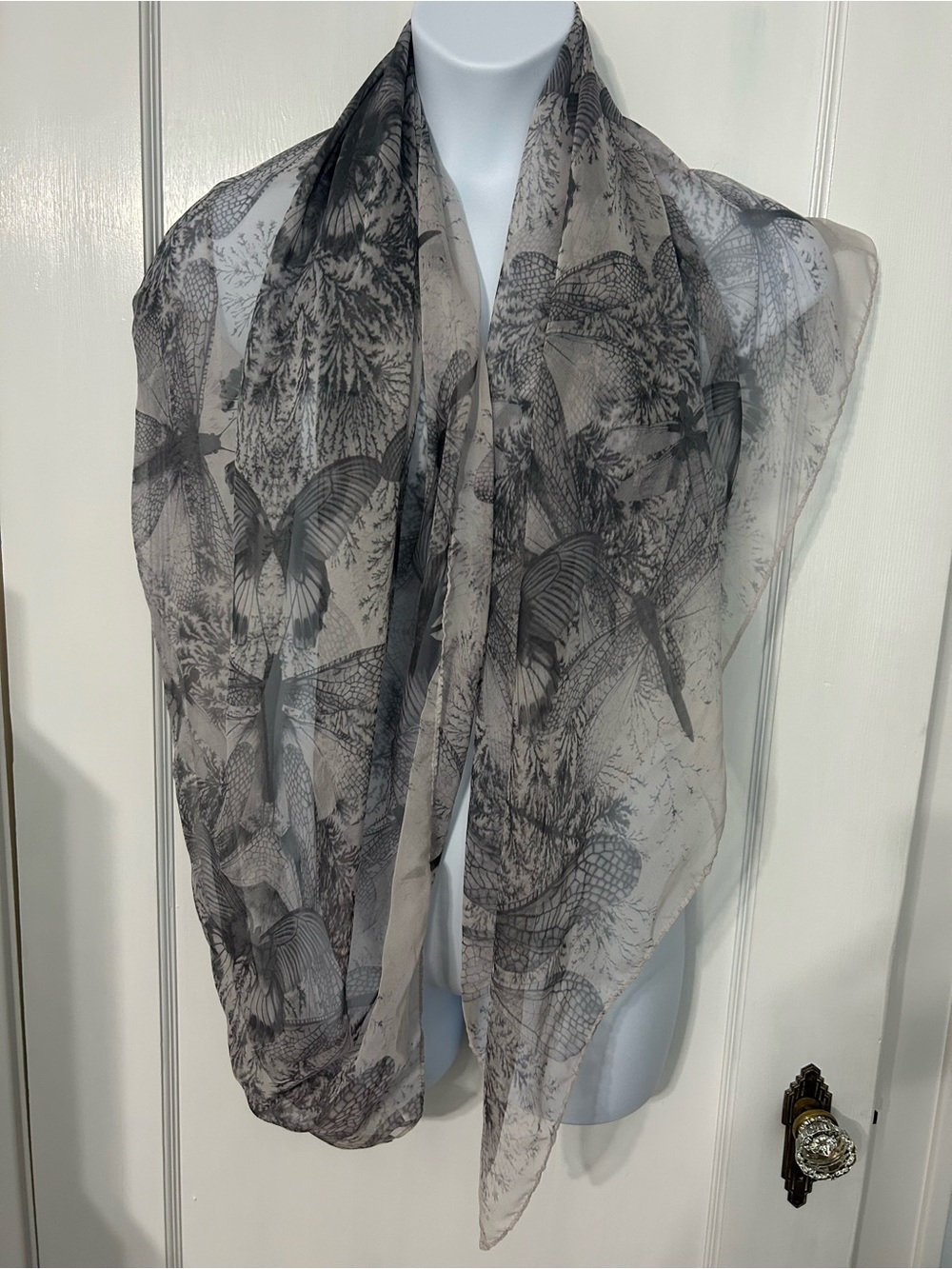 Women’s Lightweight Black Gray Sheer Butterfly Print Scarf Shawl Wrap